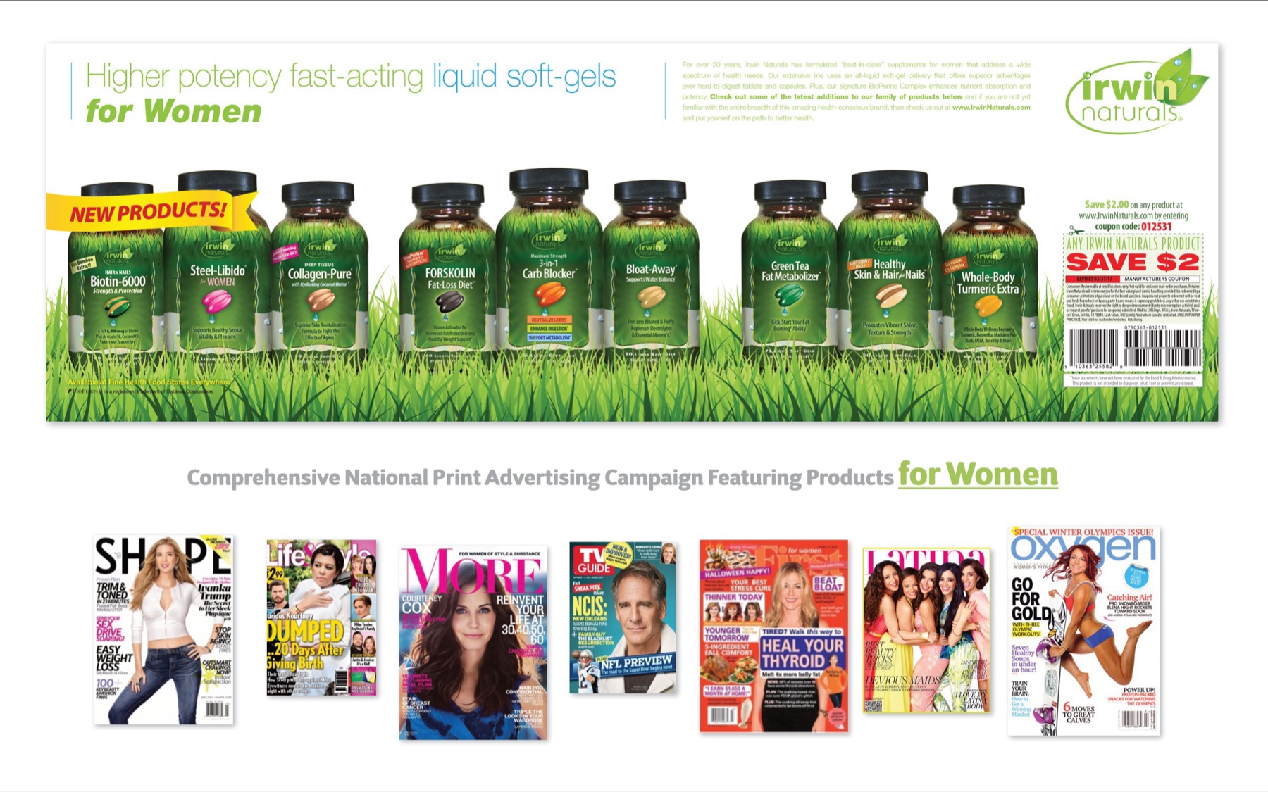 Irwin Naturals national print ad featuring the full product line